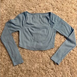Women's Blue Long Sleeve Crop Top